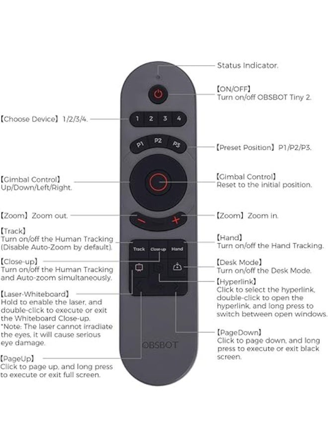 OBSBOT جهاز التحكم عن بُعد Tiny Series، جهاز تحكم ذكي لـ Tiny 2/Tiny 4K/1080P Webcam، اتصال لاسلكي عبر جهاز استقبال USB، مزيج من جهاز التحكم عن بُعد وجهاز تقديم العروض - Image 4